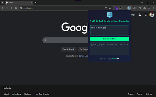 9M2PJU Text To Morse Code Converter  from Chrome web store to be run with OffiDocs Chromium online