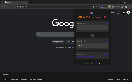9M2PJU Watt to dBm Converter  from Chrome web store to be run with OffiDocs Chromium online