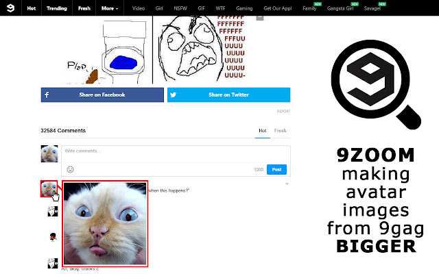 9ZOOM 9gag Avatar Zoom  from Chrome web store to be run with OffiDocs Chromium online