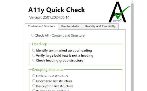 A11y quick check  from Chrome web store to be run with OffiDocs Chromium online