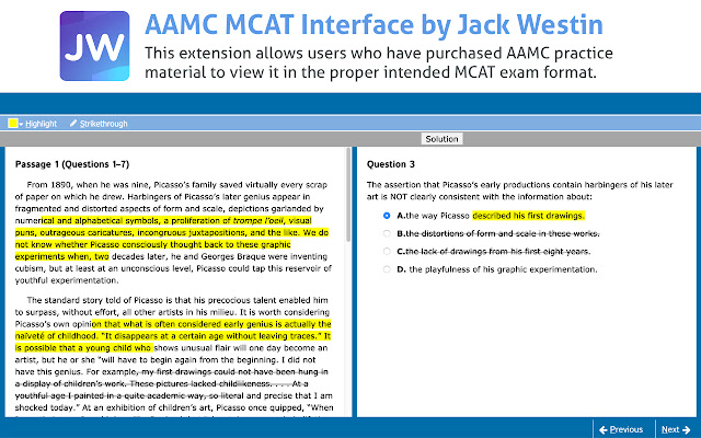 AAMC MCAT Interface by Jack Westin  from Chrome web store to be run with OffiDocs Chromium online