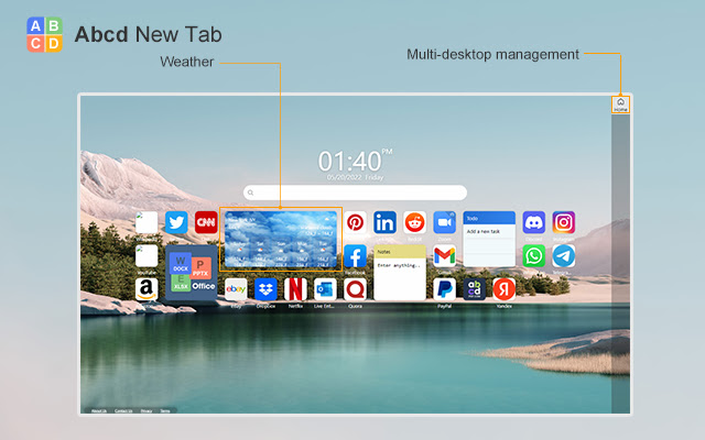 Abcd New Tab  from Chrome web store to be run with OffiDocs Chromium online