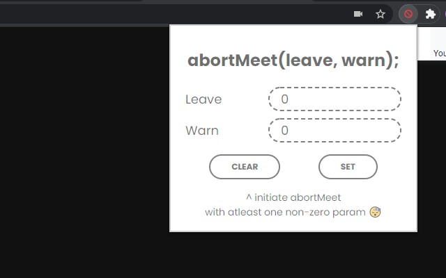 Abort Meet  from Chrome web store to be run with OffiDocs Chromium online