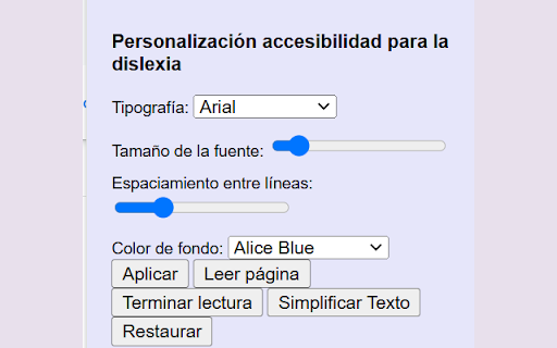Accesibilidad para la dislexia  from Chrome web store to be run with OffiDocs Chromium online
