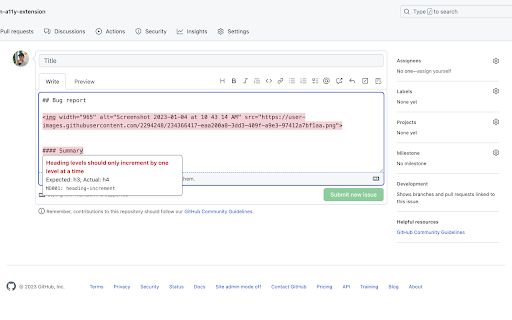 Accessibility Checker for GitHub Markdown  from Chrome web store to be run with OffiDocs Chromium online