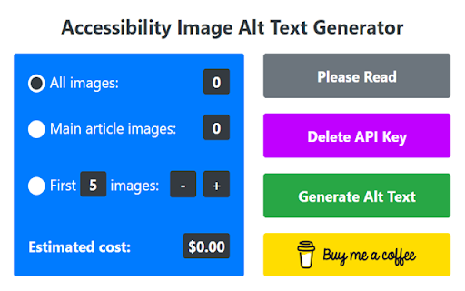 Accessibility Image Alt Text Generator  from Chrome web store to be run with OffiDocs Chromium online