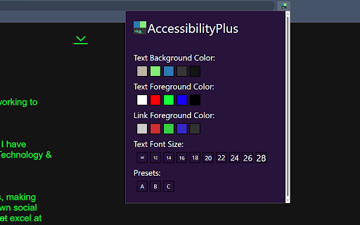 AccessibilityPlus  from Chrome web store to be run with OffiDocs Chromium online
