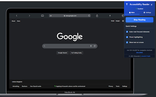 Accessibility Screen Reader  from Chrome web store to be run with OffiDocs Chromium online
