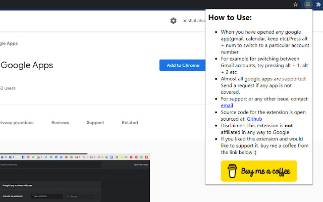 Account Switcher for Google Apps  from Chrome web store to be run with OffiDocs Chromium online