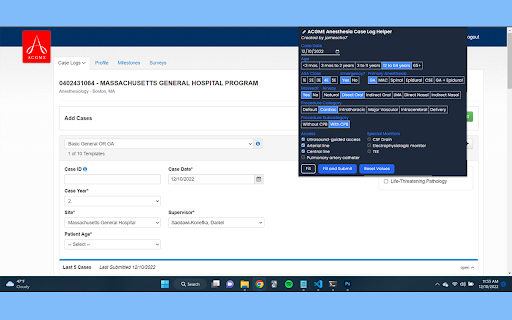 ACGME Anesthesia Case Log Helper  from Chrome web store to be run with OffiDocs Chromium online