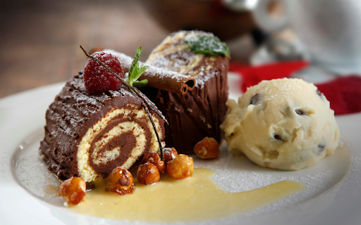 A Chocolate Cake With Ice Cream on a Ceramic Plate  from Chrome web store to be run with OffiDocs Chromium online