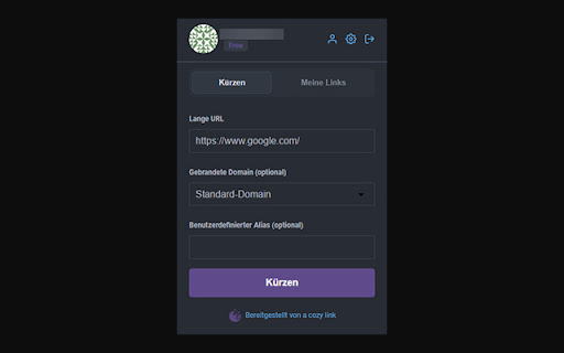a cozy link URL Kürzer  from Chrome web store to be run with OffiDocs Chromium online