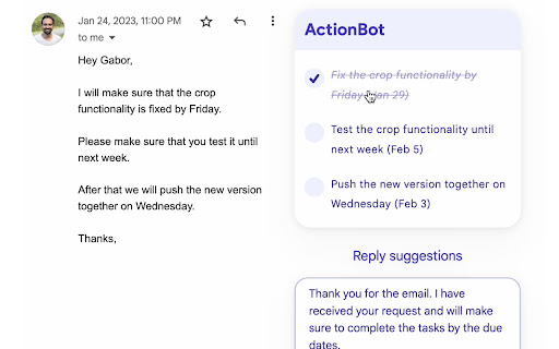 ActionBot Gmail Extension  from Chrome web store to be run with OffiDocs Chromium online