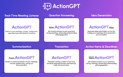 ActionGPT ChatGPT for Meetings  from Chrome web store to be run with OffiDocs Chromium online