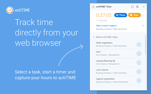 actiTIME Time Tracking Project Management aus dem Chrome-Webshop zur Ausführung mit OffiDocs Chromium online