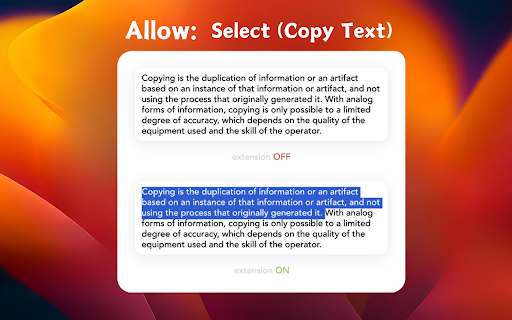 Activate Enable Right Click  Copy  from Chrome web store to be run with OffiDocs Chromium online