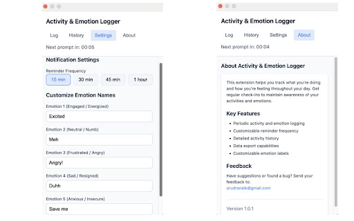 Activity  Emotion Logger  from Chrome web store to be run with OffiDocs Chromium online