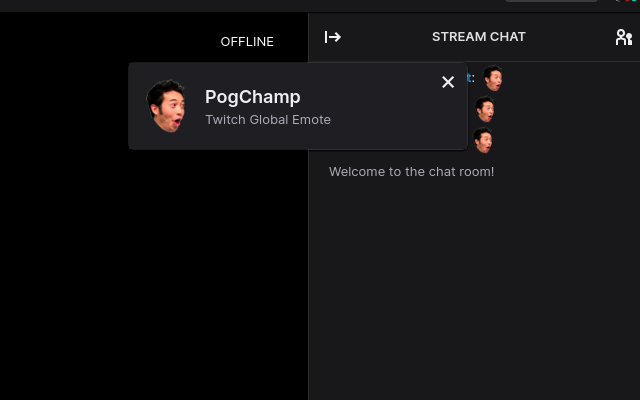Actual PogChamp  from Chrome web store to be run with OffiDocs Chromium online