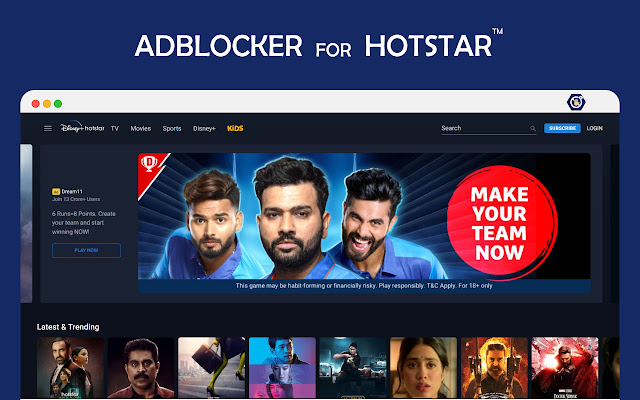 Adblocker for Hotstar  from Chrome web store to be run with OffiDocs Chromium online