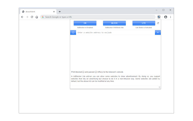 AdBlocker Lite  from Chrome web store to be run with OffiDocs Chromium online