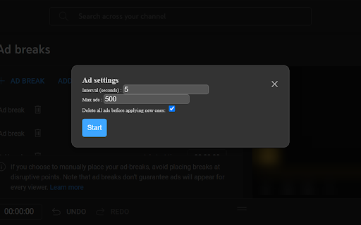 Add Ads to your videos  from Chrome web store to be run with OffiDocs Chromium online