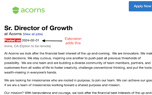 Add Job Posting Dates  from Chrome web store to be run with OffiDocs Chromium online