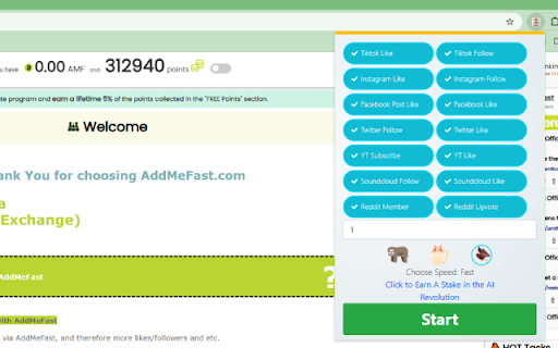 AddMeFast tool for collecting points  from Chrome web store to be run with OffiDocs Chromium online