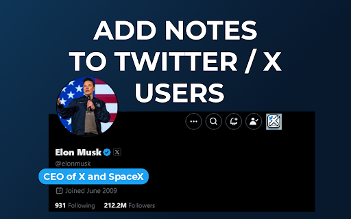 Add notes to twitter X users  from Chrome web store to be run with OffiDocs Chromium online