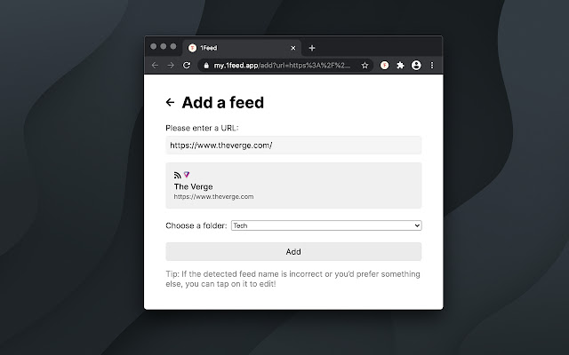 Add to 1Feed  from Chrome web store to be run with OffiDocs Chromium online