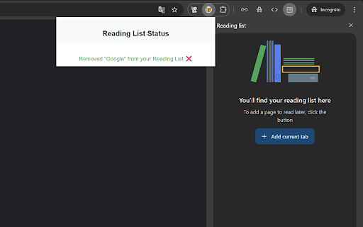 Add to Reading List with Notifications  from Chrome web store to be run with OffiDocs Chromium online