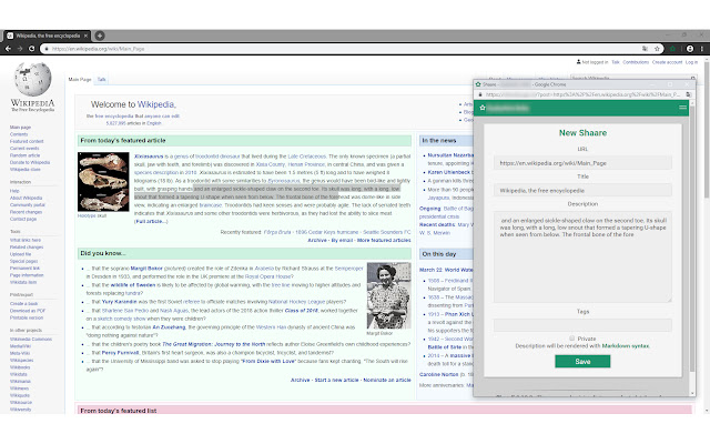 Add to Shaarli  from Chrome web store to be run with OffiDocs Chromium online
