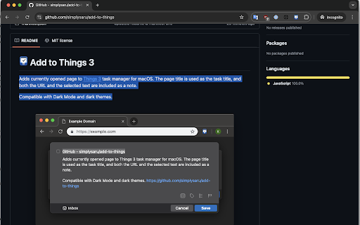 Add to Things 3  from Chrome web store to be run with OffiDocs Chromium online