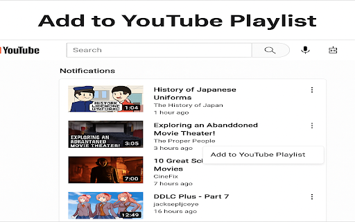 Add to YouTube Playlist  from Chrome web store to be run with OffiDocs Chromium online