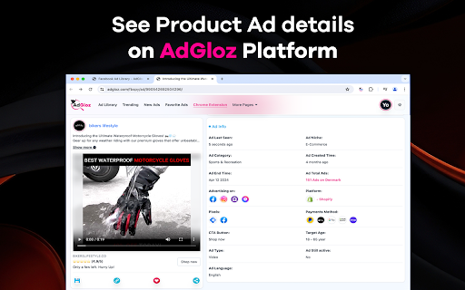 AdGloz: AdLibrary AdSpy Facebook Ads Library Meta Ads library  from Chrome web store to be run with OffiDocs Chromium online