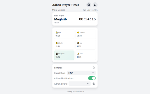 Adhan Prayer Times  from Chrome web store to be run with OffiDocs Chromium online