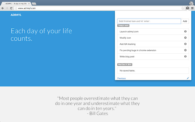 ADIMYL A Day In MY Life  from Chrome web store to be run with OffiDocs Chromium online