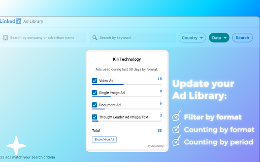 AdLibrary+  from Chrome web store to be run with OffiDocs Chromium online
