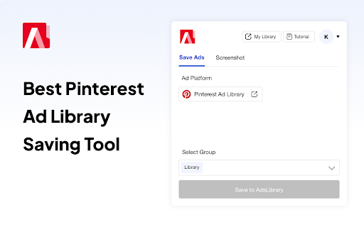 Ad Library：Ad Save Tool on FacebookPinterest  from Chrome web store to be run with OffiDocs Chromium online