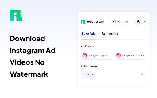 Ad Library：Download watermark free Instagram ad video  from Chrome web store to be run with OffiDocs Chromium online