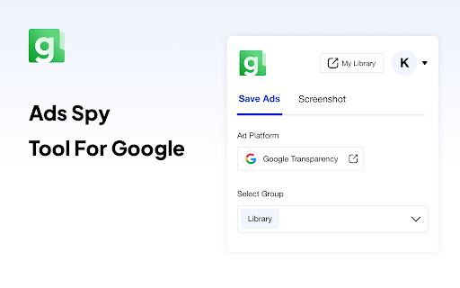 Ad Library Google Ad Library Spy Tool  Save ads  from Chrome web store to be run with OffiDocs Chromium online