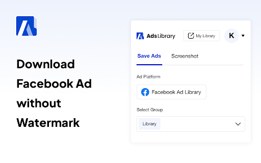 Ad Library：Save Facebook ad video without watermark  from Chrome web store to be run with OffiDocs Chromium online