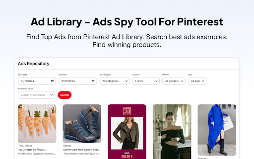 Ad Library Spy on Competitors Pinterest Ad  from Chrome web store to be run with OffiDocs Chromium online