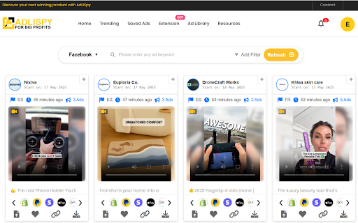 AdLiSpy Pro AdLibrary Meta Ad Spy Tool  Analyzer  from Chrome web store to be run with OffiDocs Chromium online