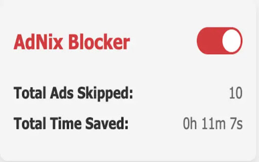 AdNix: YouTube Ad Blocker  from Chrome web store to be run with OffiDocs Chromium online