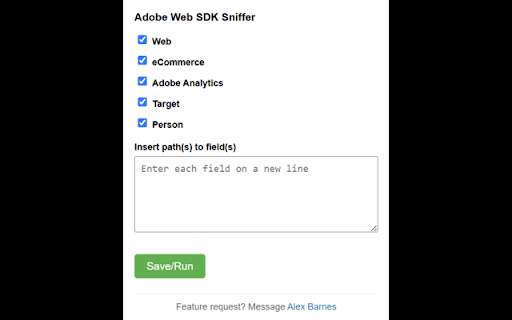 Adobe Web SDK Sniffer  from Chrome web store to be run with OffiDocs Chromium online