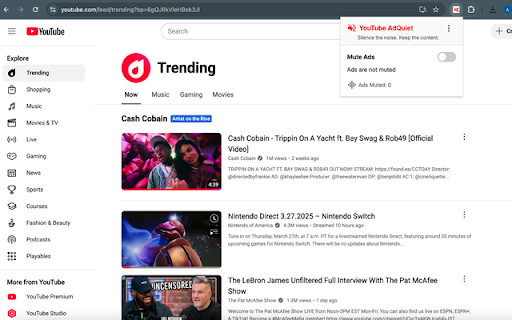 AdQuiet: Mute Ads on YouTube  Twitch  from Chrome web store to be run with OffiDocs Chromium online