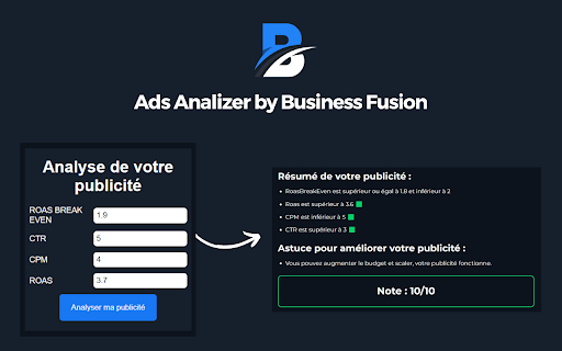 Ads Analizer Analysez vos publicités  from Chrome web store to be run with OffiDocs Chromium online