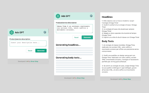 Ads GPT  from Chrome web store to be run with OffiDocs Chromium online