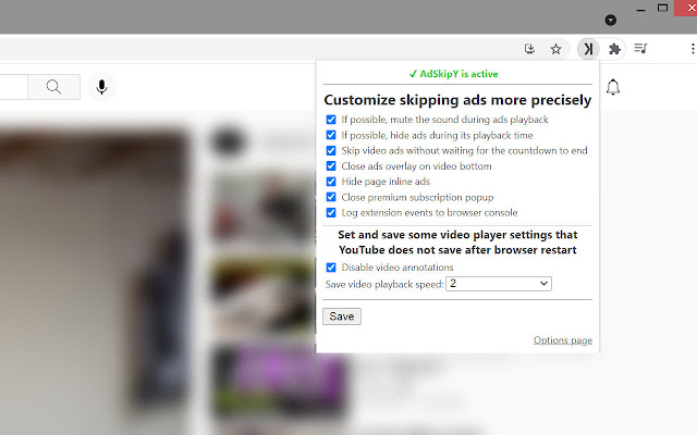 AdSkipY  from Chrome web store to be run with OffiDocs Chromium online