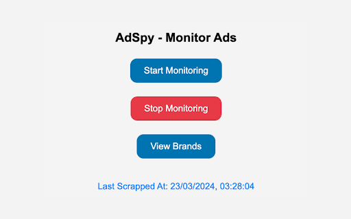 AdSpy Monitor Ads  from Chrome web store to be run with OffiDocs Chromium online